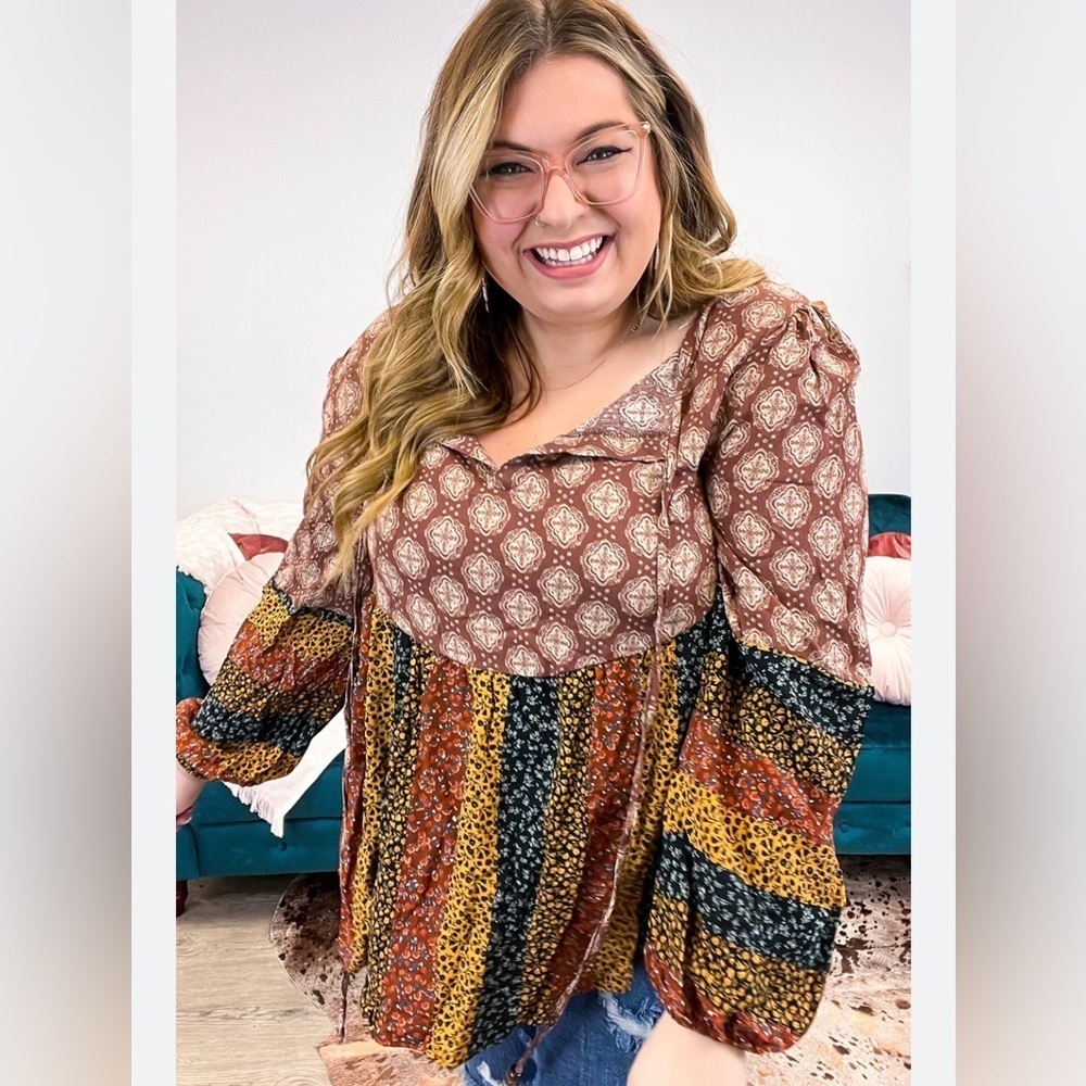New Boutique brand boho floral and stripes blouse great 4 Fall  🍁🍃🍂size 3X 99